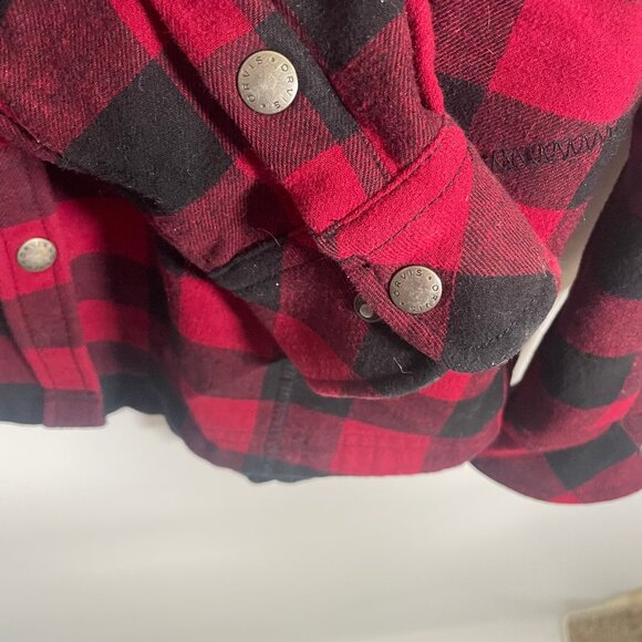 Orvis Pinnacle Flannel Shacket Fleece Lined Womens Small Red Black Snap Up - Picture 2 of 6